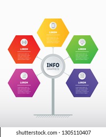 Business Presentation Or Infographics Concept With 5 Options. Web Template Of Development  Tree, Info Chart Or Diagram. Vector Info Graphic Of Technology Or Education Process With 5 Steps.
