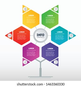 Business presentation or infographics concept with 6 options. Template of development tree, chart or diagram. Info graphic of technology or education process with six steps. Vector.