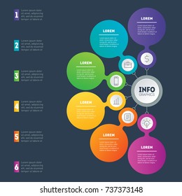 Business presentation or infographics concept with 6 options. Web Template of a info chart or diagram. Vector infographic template of technology or education process with 6 parts.