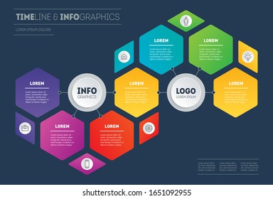 Business presentation or Infographics concept with 7 options. Brochure design template. Diagram. Infographic of technology or education process with seven steps. Vector.