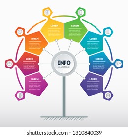 Business presentation or infographics concept with 8 points. Web Template of tree, info chart or diagram. Vector info graphic of technology or education process with 8 steps.