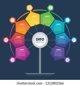 Business presentation or infographics concept with 8 options. Web Template of tree, info chart or diagram. Vector info graphic of technology or education process with 8 steps.