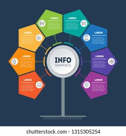 Business presentation or infographics concept with 8 options. Web Template of tree, info chart or diagram. Vector info graphic of technology or education process with 8 steps.