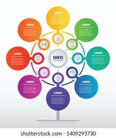 Business presentation or infographics concept with 8 options. Template of service tree, info chart or diagram. Vector info graphic of technology or education process with eight steps.
