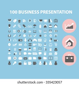 business presentation, intelligence, analytics, marketing research, analysis icons, signs vector concept set for infographics, mobile, website, application
