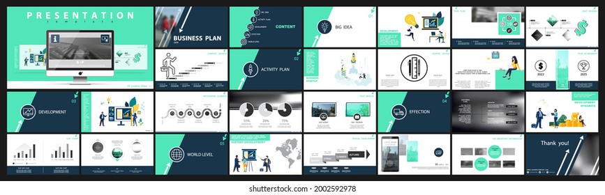 Presentación de negocios, lanzamiento de nuevas tecnologías, proyecto financiero. Plantilla de diseño infográfico, verde, elementos negros, fondo blanco, conjunto. Un equipo de personas crea un negocio, trabajo en equipo. aplicación móvil