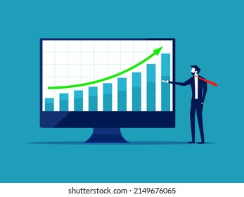 Business presentation. Lectu rers offer growth. businessman presenting business analysis report on board