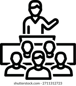 Presentación de negocios Lecture Interaction Icon Vector. Icono que representa a un orador presentando a una audiencia, simbolizando seminarios de negocios, conferencias educativas y oratoria.