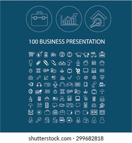 business presentation line flat isolated icons set, vector