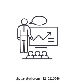 Business presentation line icon concept. Business presentation vector linear illustration, symbol, sign