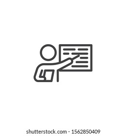 Business Presentation line icon. linear style sign for mobile concept and web design. Teacher, instructor teaching outline vector icon. Symbol, logo illustration. Vector graphics