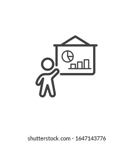 Business presentation line icon. linear style sign for mobile concept and web design. Man presentation business diagram outline vector icon. Symbol, logo illustration. Vector graphics