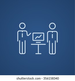 Business presentation line icon for web, mobile and infographics. Vector light blue icon isolated on blue background.