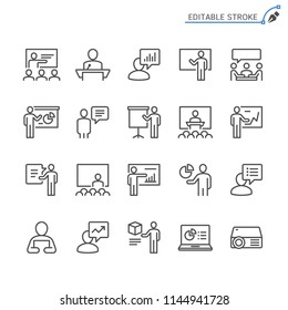 Business presentation line icons. Editable stroke. Pixel perfect