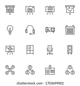 Business presentation line icons set. linear style symbols collection, outline signs pack. vector graphics. Set includes icons as business strategy planning, projector screen, financial diagram chart