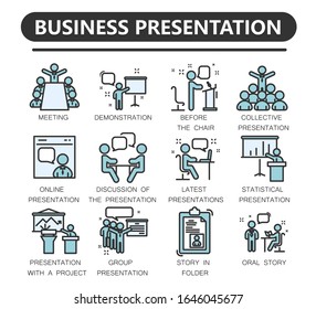 Business presentation line icons. Training and Learning line icon