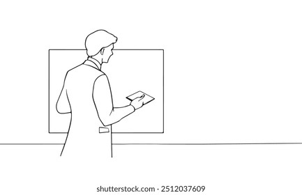 Business Presentation Male Silhouette Line Art Vector Illustration. Abstract Black Sketch Illustration of Businessman for Minimalist Design.