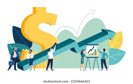 Business presentation. Business, market, technology, commerce growth scale arrow. Business people and employees plan for financial success. Moving up is a motivation, a way to achieve a goal. Green