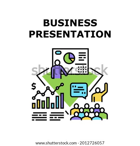 Business Presentation Meeting Vector Icon Concept. Business Presentation Meeting And Conference, Presenting Company Financial Strategy And Startup Plan. Colleagues Color Illustration