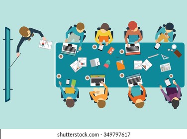 Business presentation, office, teamwork, brainstorming in flat style, conceptual vector illustration.