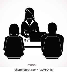Business presentation on laptop computer. Business People - Isolated On white Background - Vector Illustration, Graphic Design Editable For Your Design