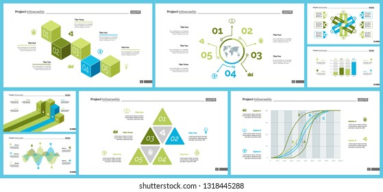 Business presentation page design set can be used for annual report, web design, workflow layout. Analysis concept. Process cart, flowchart, donut, pie graphs, organizational chart, bar graph