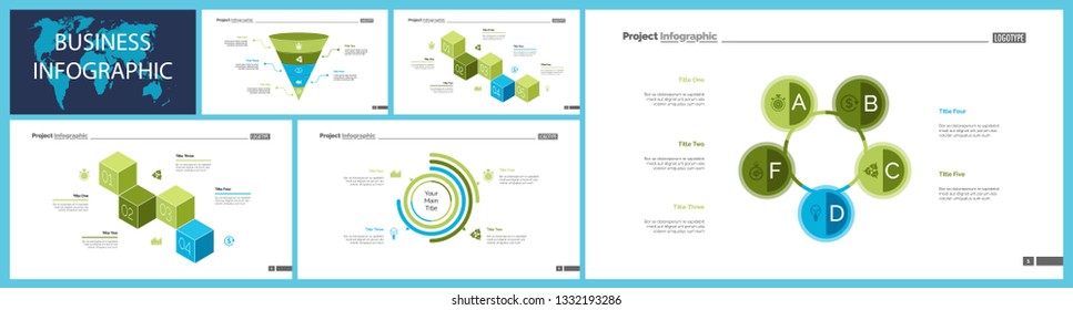 Business presentation page design set can be used for annual report, web design, workflow layout. Analysis concept. Process cart, flowchart, donut, pie graphs, organizational chart, bar graph