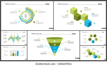 Business presentation page design set can be used for annual report, web design, workflow layout. Analysis concept. Process cart, flowchart, donut, pie graphs, organizational chart, bar graph
