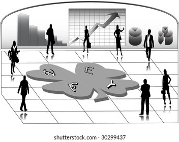 business presentation with business people and graphic picture and money signs