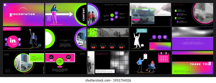 Business presentation, powerpoint infographic design template, colored elements, black background, set. New technology. Team of people creates a business, teamwork. Financial work, businessman.Use of 
