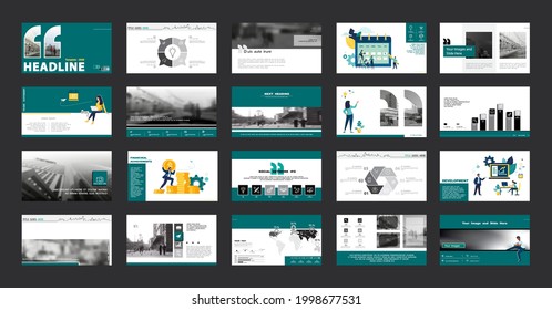 Business presentation, powerpoint, Information infographic design template, green and black elements, white background, set. Team of people creates a business, teamwork, Work. Mobile app, marketing
