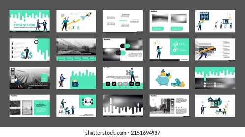 Presentación empresarial, powerpoint, lanzamiento de un nuevo proyecto empresarial. Plantilla de diseño infográfico, elementos negros verdes, fondo, conjunto. Un equipo de personas crea un negocio, trabajo en equipo. Aplicación móvil, web
