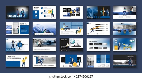 Business presentation, powerpoint, launch of a new business project. Infographic design template, multicolored elements, blue background, set. A team of people creates a business, teamwork. Mobile app
