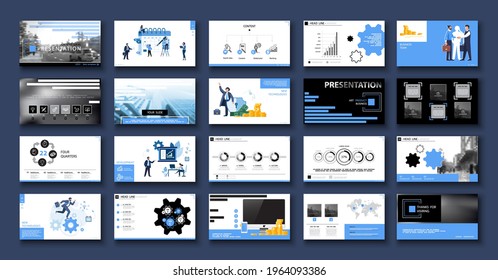 Business presentation, powerpoint, new technologies. Information infographic design template, blue, black elements, white background, set. Team of people creates a business, teamwork. Work. Mobile app