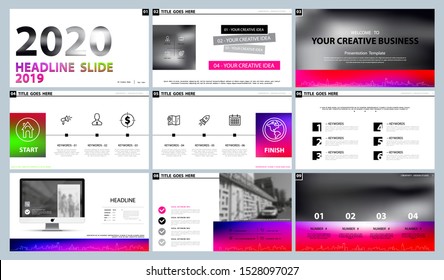 Business presentation red gradient design, and black infographic elements on white background.Car walking people in the city. Vector slide business project presentation and marketing, monitor computer