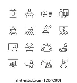 Business presentation related icons: thin vector icon set, black and white kit
