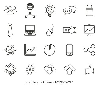 Business Presentation Or Sales Pitch Icons Thin Line Set Big