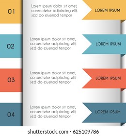 Business presentation scheme, red, blue and yellow stripes. Abstract infographic template with four positions. 