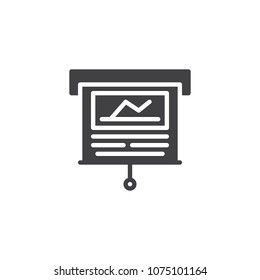 Business presentation screen vector icon. filled flat sign for mobile concept and web design. Statistics chart on projector screen simple solid icon. Symbol, logo illustration. Vector graphics