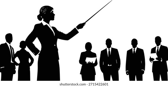 Apresentação de negócios seminário silhueta vetor ilustração com palestrante e público para treinamento corporativo e reunião.