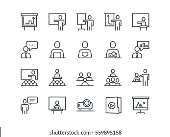 Business presentation. Set of outline vector icons.