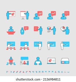 Business presentation simple color icons. Editable stroke.