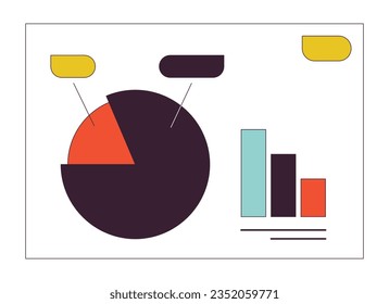 Business presentation slide with charts flat line color isolated vector object. Business plan. Editable clip art image on white background. Simple outline cartoon spot illustration for web design