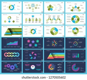 Business presentation slide template design set can be used for workflow layout, annual report, web design. Management concept. Line chart, bar graph, option chart, process chart, flowchart