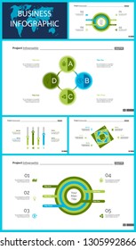 Business presentation slide template design set can be used for workflow layout, annual report, web design. Management concept. Line chart, bar graph, option chart, process chart, flowchart
