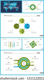 Business presentation slide template design set can be used for workflow layout, annual report, web design. Management concept. Line chart, bar graph, option chart, process chart, flowchart