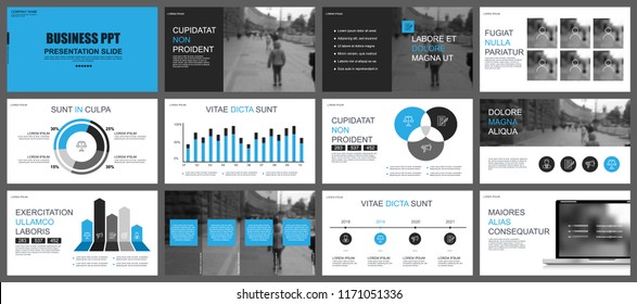 Business presentation slides templates from infographic elements. Can be used for presentation, flyer and leaflet, brochure, corporate report, marketing, advertising, annual report, banner, booklet.