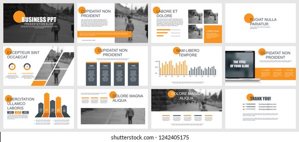 Business presentation slides templates from infographic elements. Can be used for presentation, flyer and leaflet, brochure, corporate report, marketing, advertising, annual report, banner, booklet.