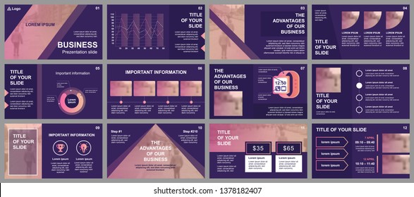 Business presentation slides templates from infographic elements. Can be used for presentation template, flyer and leaflet, brochure, corporate report, marketing, advertising, annual report, banner.