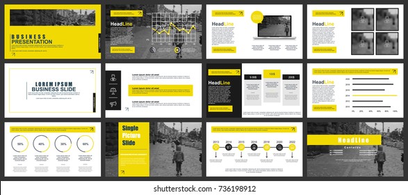 Business presentation slides templates from infographic elements. Can be used for presentation, flyer and leaflet, brochure, corporate report, marketing, advertising, annual report, banner, booklet.